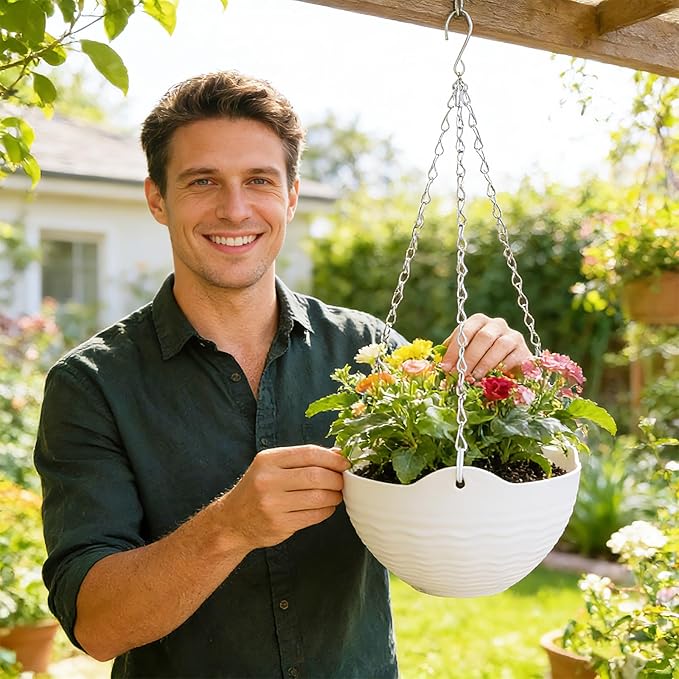 Bvrbaory 4 Pack 8 inch White Hanging Planters, Self-Watering Indoor Outdoor - Image 7