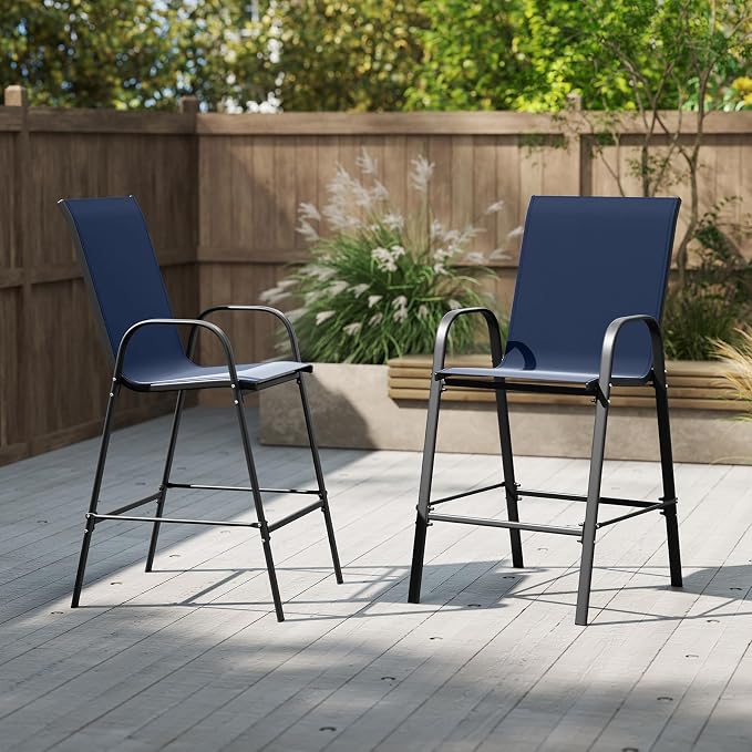 Tangkula Outdoor Bar Stools Set of 2, Enlarged Seat & Metal Frame, Tall Patio - Image 4