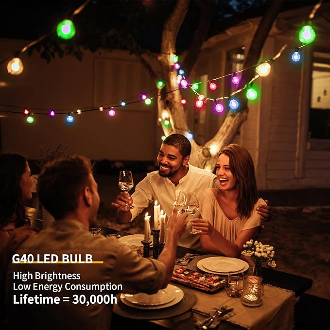 40FT LED Outdoor String Lights Waterproof, G40 LED Globe Outdoor Lighting - Image 4