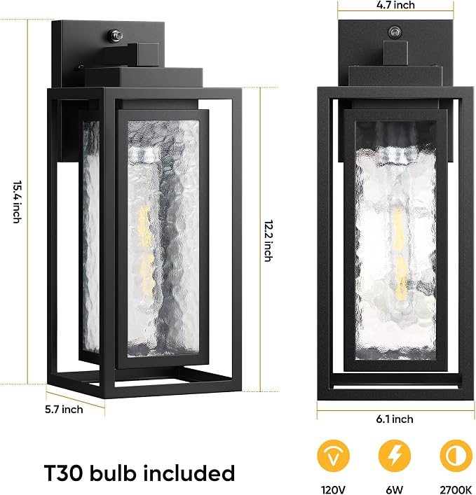 Dusk to Dawn Exterior Porch Light Fixture, Water Ripple Outdoor Wall Lantern - Image 7