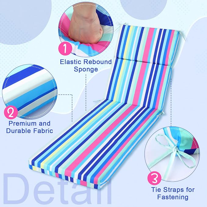 2 Pcs Indoor Outdoor Chaise Lounge Cushions Sponge Bench Outdoor Furniture - Image 2