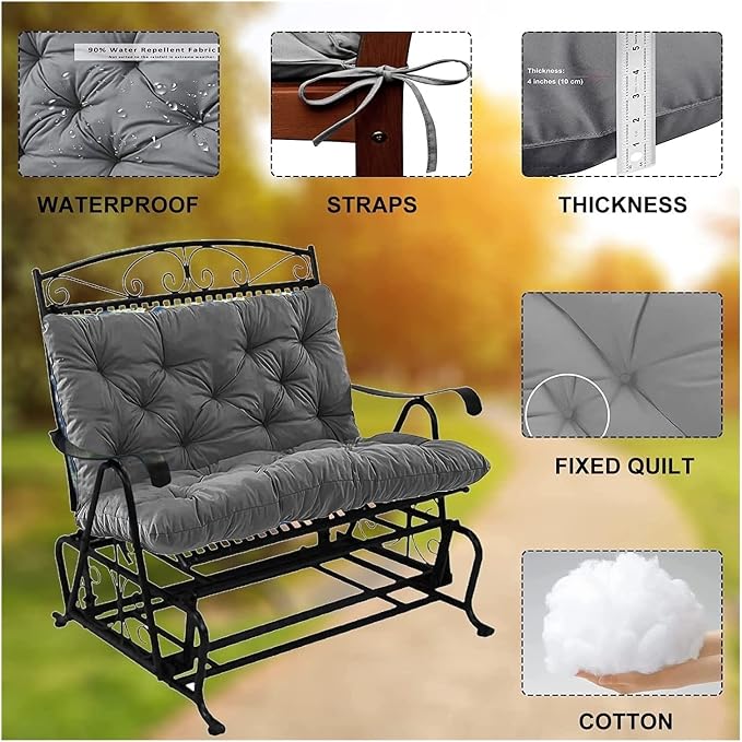 Swing Cushion Replacement Outdoor Porch Waterproof Bench Cushion 2-3 Seater - Image 2