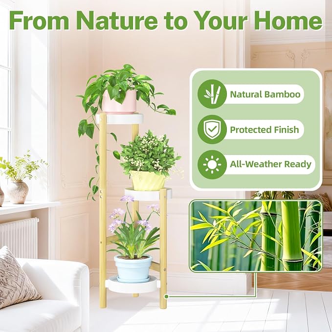 iDavosic.ly 3 Tier Bamboo Plant Stand Indoor Outdoor - Image 4