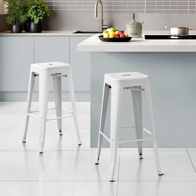 Yaheetech 30'' Metal Bar Stools 4PCS Bar Height Barstools Stackable Bar Chairs - Image 4
