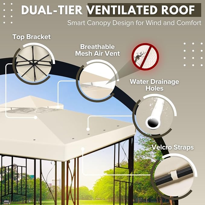 Flexzion Gazebo Cover Replacement Canopy Top 8x8 Ft - Image 5