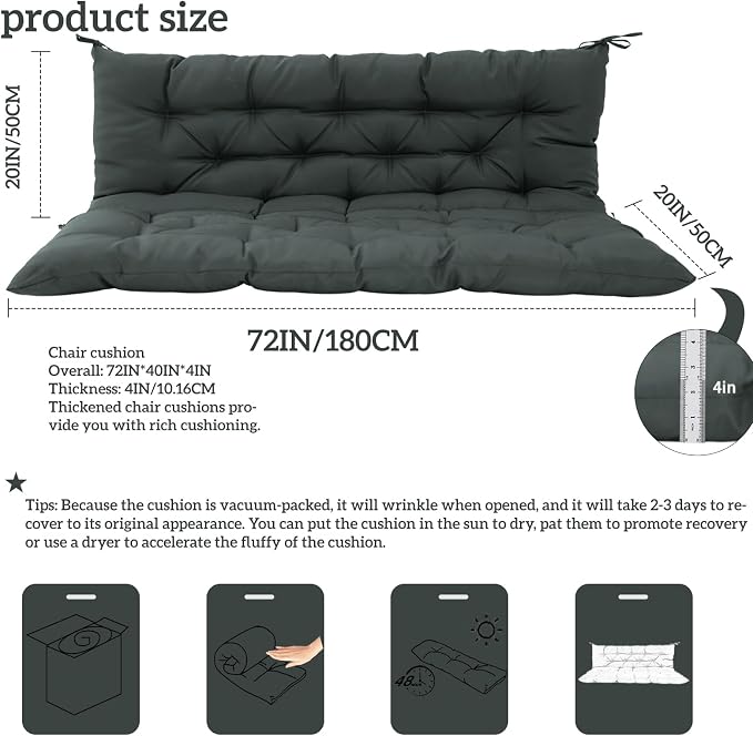 Outside Benches Cushion with Backrest, Thicken Waterproof Swing Cushions 2/3 - Image 5