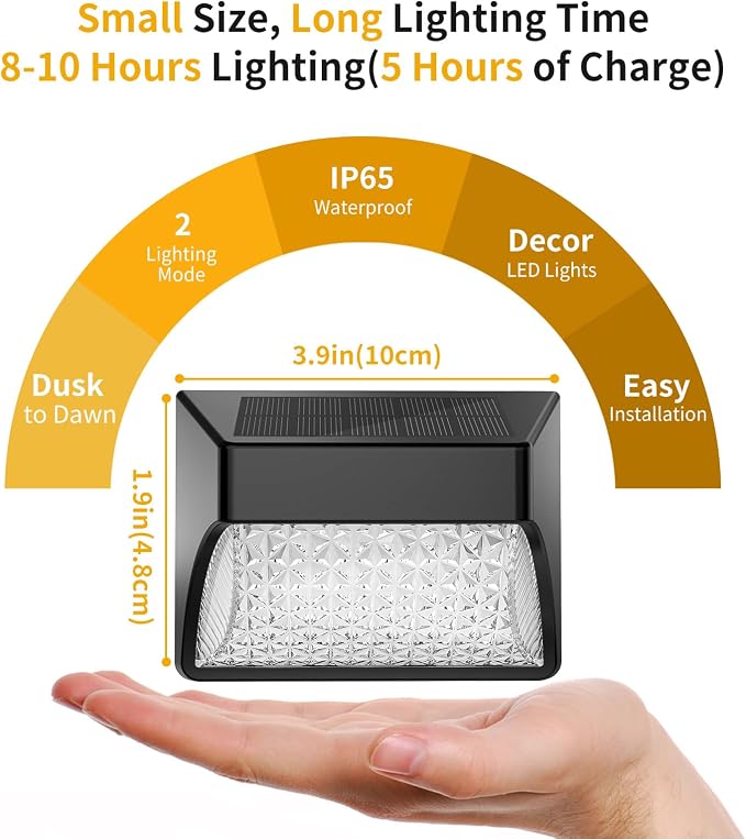 Solar Fence Deck Lights Outdoor 8 Pack Waterproof Dusk to Dawn Warm White/Cool - Image 2