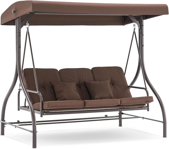 MCombo 3-Seat Outdoor Patio Swing Chair, 2-in-1 Convertible Porch Swing Glider by MCombo