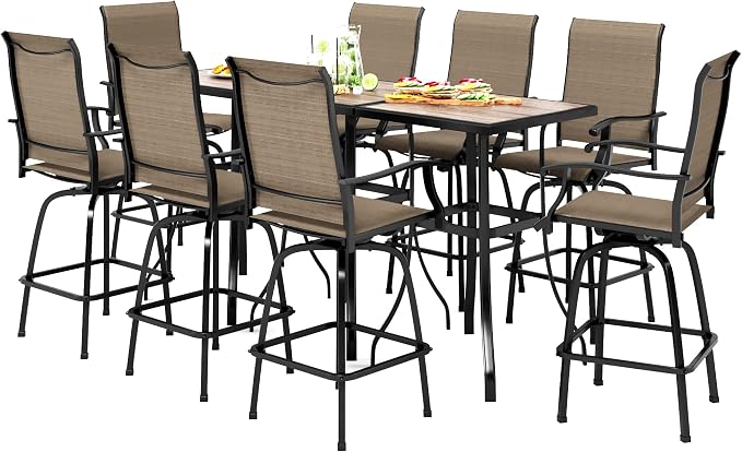 PHI VILLA Outdoor Patio Swivel Bar Set of 11, Textilene Bar Height Chair by PHIVILLAThepioneerofcomfortablehouseholdsupplies