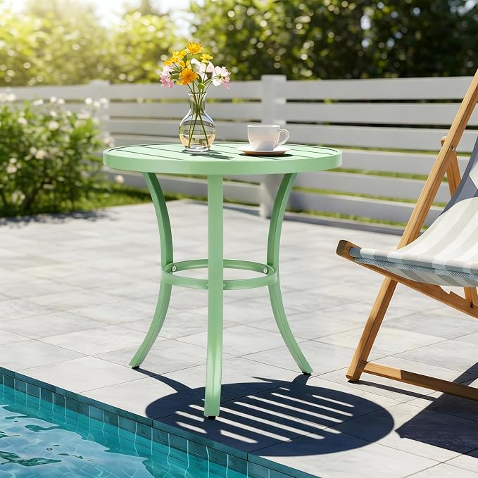 VINGLI Outdoor Side Table, Small Metal Patio End Table, Outdoor Round Table - Image 2