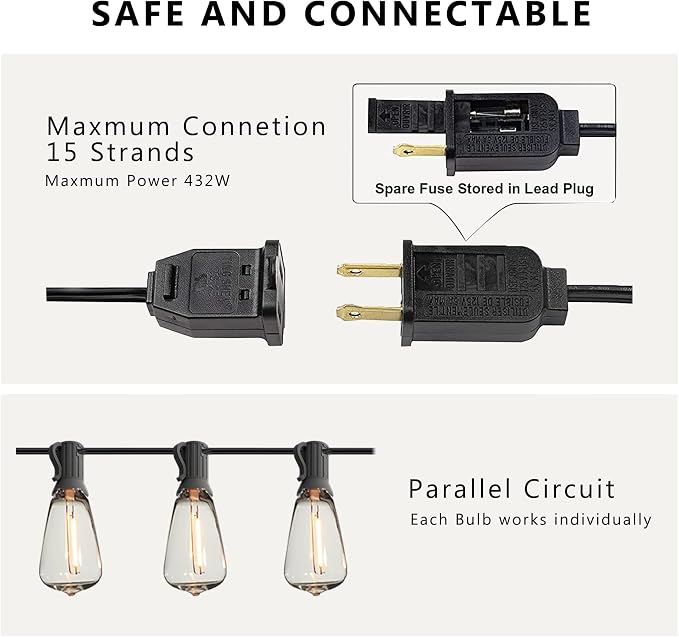 DAMAING Outdoor String Lights LED 100 FT Patio String Lights, 52 ST38 - Image 3