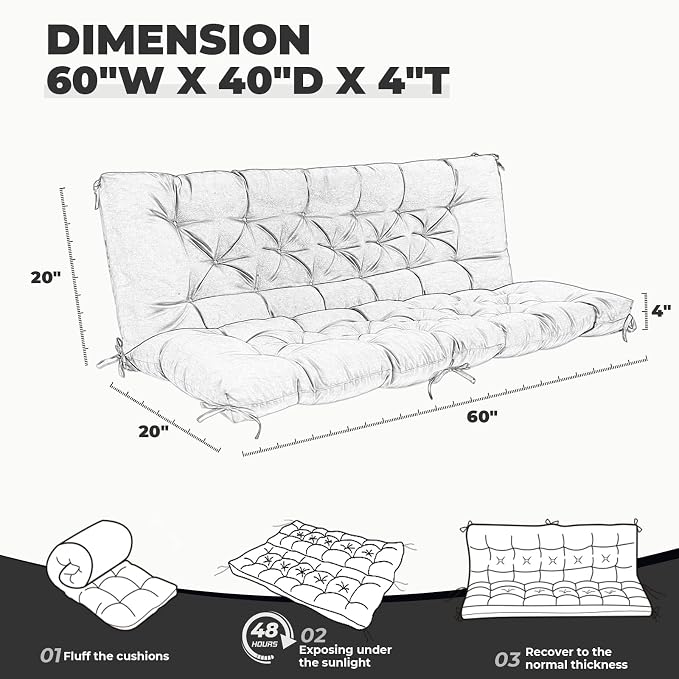 Porch Swing Cushions, Waterproof Swing Cushions Replacement - Image 5