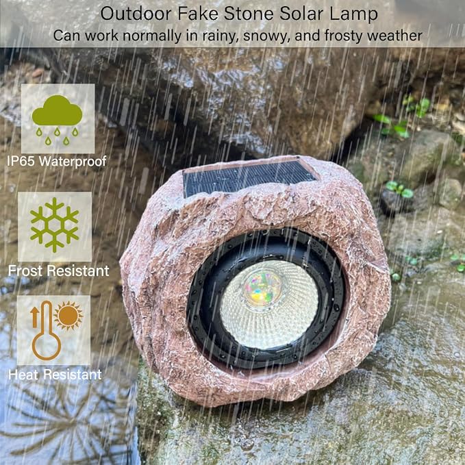 Solar Rock Lights Outdoor Waterproof, 4 Pack LED Colored Garden Rock Solar Light - Image 4