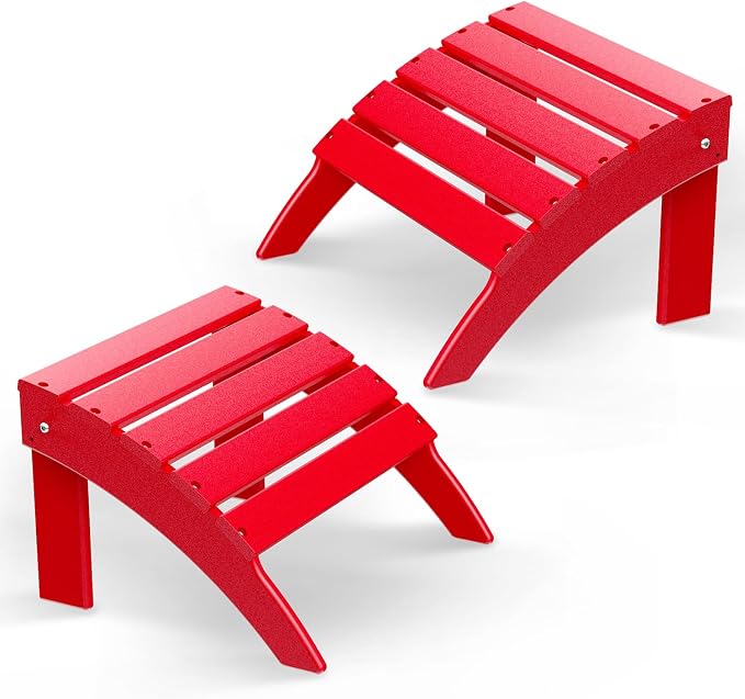 BRIOPAWS Adirondack Ottomans | Folding | Set of 2 | HDPE Plastic | Red Outdoor by BRIOPAWS