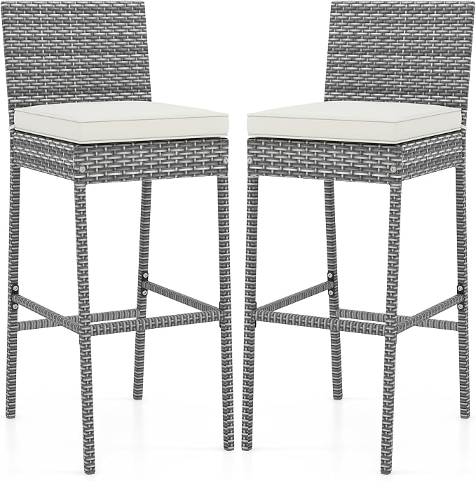Tangkula Set of 2 Patio Wicker Barstools, Outdoor Bar Height Chair w/Soft Seat by TANGKULA