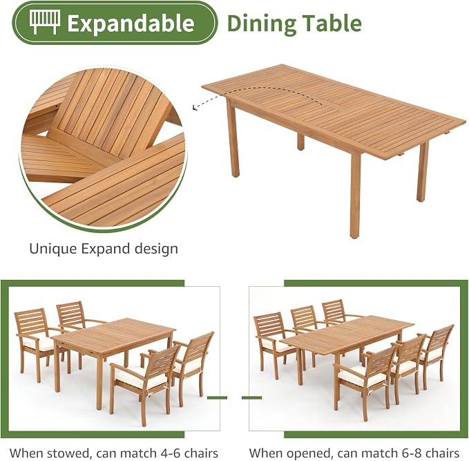 OC Orange-Casual 7 Piece Patio Dining Set, Outdoor Acacia Wood Furniture Set - Image 4