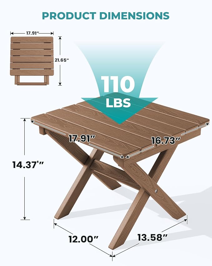 SERWALL Folding Outdoor Side Table, HDPE Adirondack End Table, No Assembly - Image 3