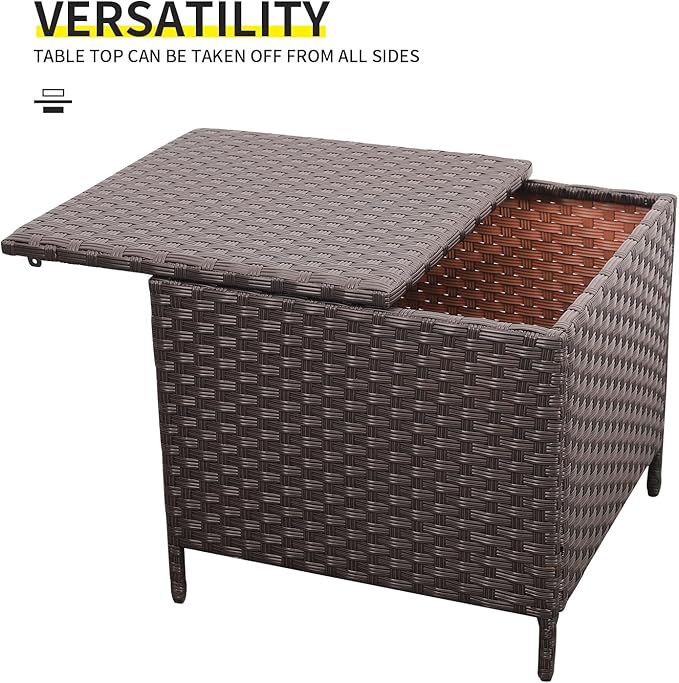 Outdoor Wicker Storage Side Table, Patio Brown PE Rattan End Table - Image 4