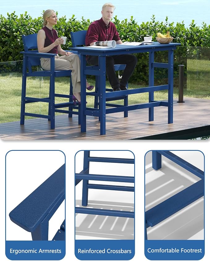 FOOWIN 3 Piece Outdoor Bar Height Table and Chairs, All Weather HDPE Patio Bar - Image 4