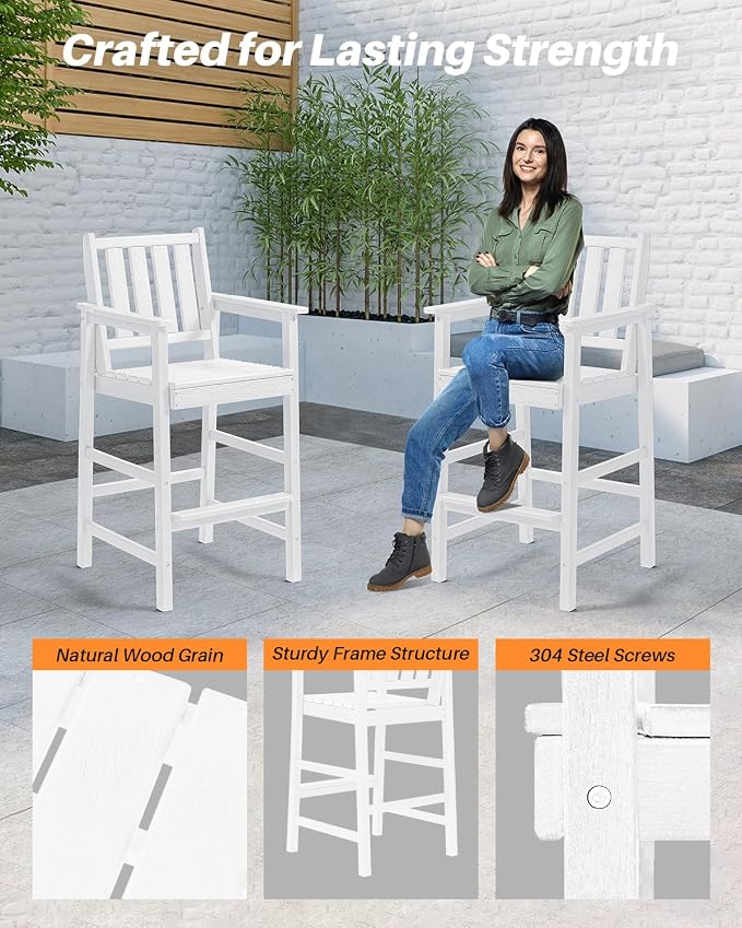 Adirondack Bar Chair Set of 2, HDPE Tall Adirondack Chairs Bar Stools - Image 8