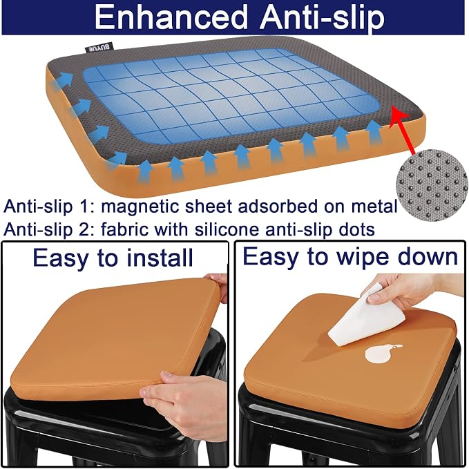 BUYUE Enhanced Anti-Slip Magnetic Bar Stool Cushion 1 Piece, Luxury PU Leather - Image 5