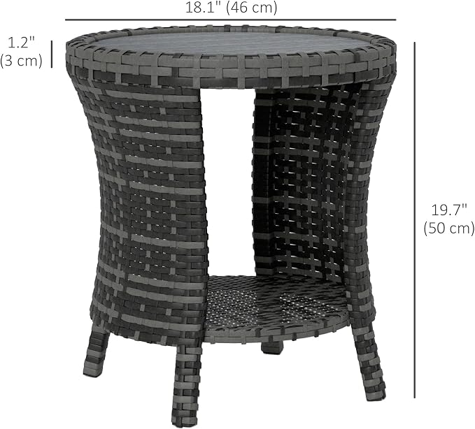 Outsunny 18" Outdoor Wicker Coffee Table, 2-Tier Patio Side Table - Image 3