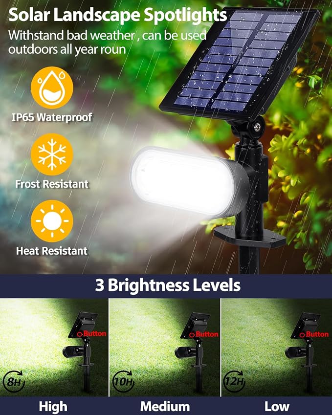 Solar Spot Lights Outdoor, 3 Lighting Modes Landscape Spotlights, IP65 - Image 3