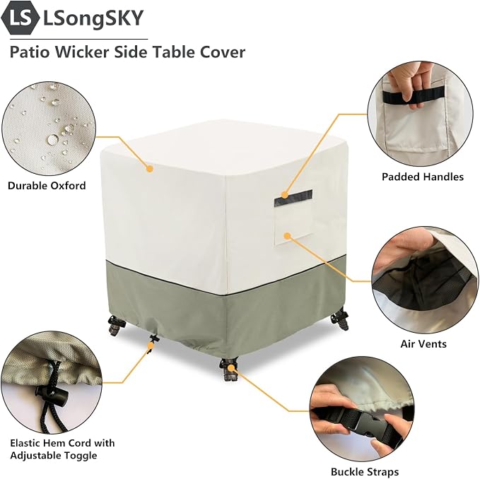 Patio Wicker Side Table Cover, Waterproof Square Patio Small Side Table Cover - Image 3
