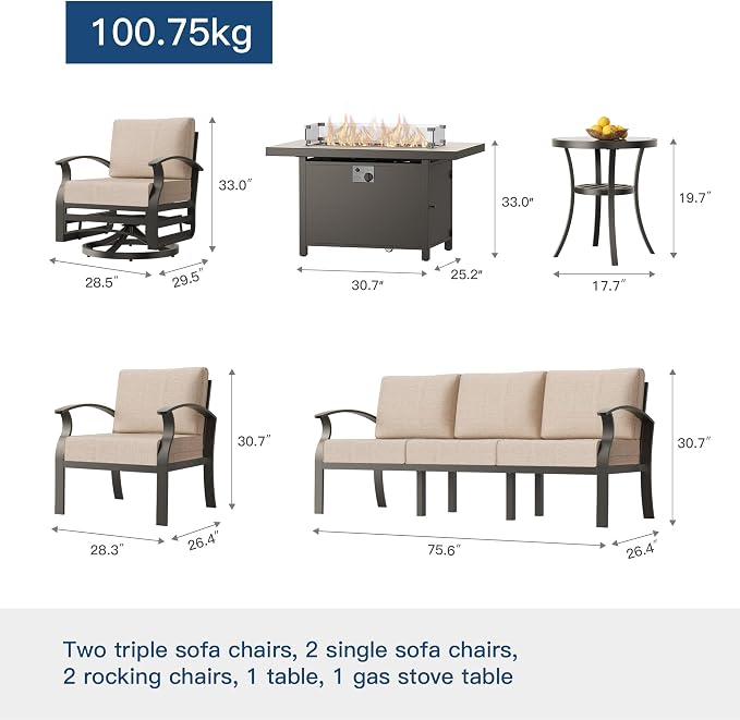 Kullavik Aluminum Patio Furniture Set, 8 Pieces 10 Seat Metal Outdoor Furniture - Image 2