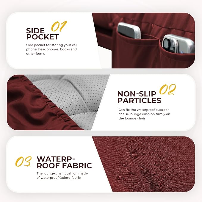 Outdoor Chaise Lounge Chair Cushion Waterproof 74.4 x 22 x 4.7 Inches Lounge - Image 5
