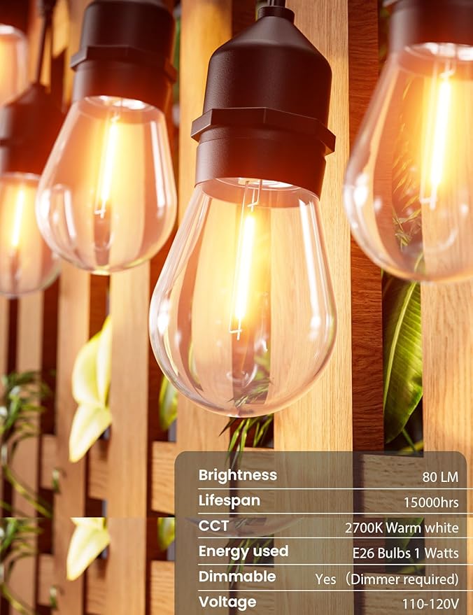 Svater Outdoor String Lights 150FT, E26 Socket, 1 Watt Dimmable 2700K Warm White - Image 5