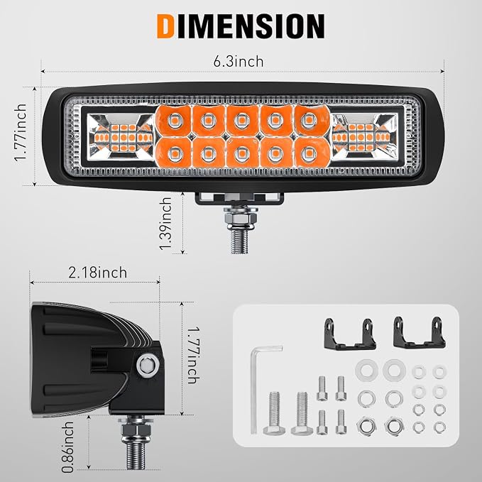 Nilight 6 Inch Amber LED Light Pods 2 PCS 60W Flood Spot Combo Beam Off Road - Image 2