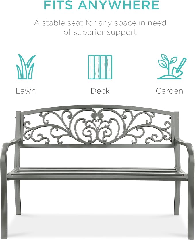 Best Choice Products Outdoor Bench Steel Garden Patio Porch Furniture - Image 3