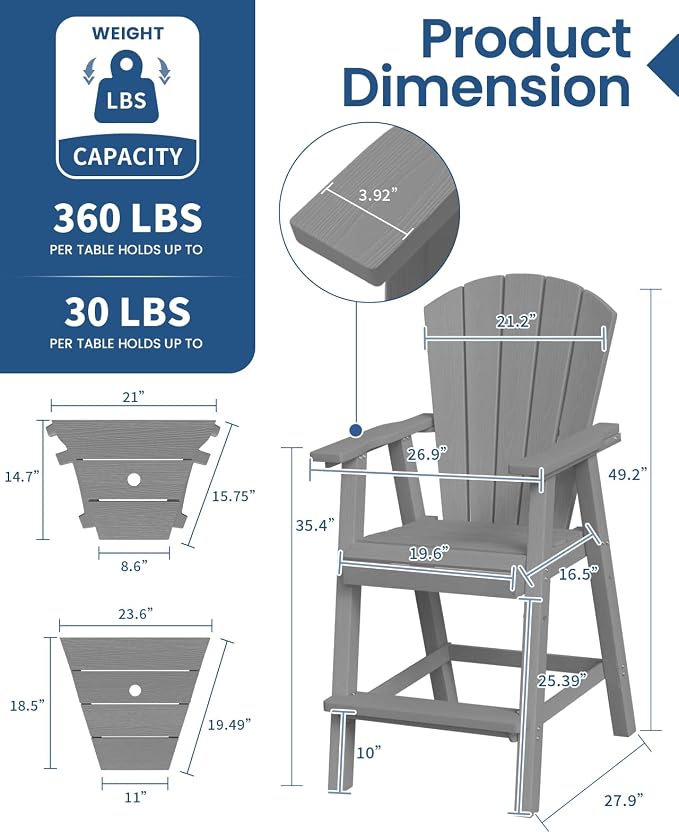 Ciokea Tall Adirondack Chairs Set of 4, HDPE Outdoor High Back Adirondack Chair - Image 4