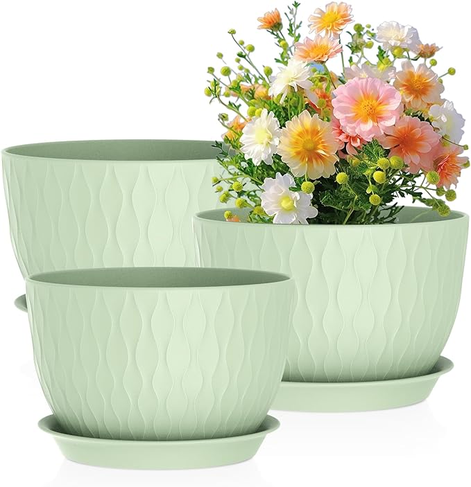 Large Flower Pots 12/10/9 inch, 3 Set Wide Plant Pots by Meowell