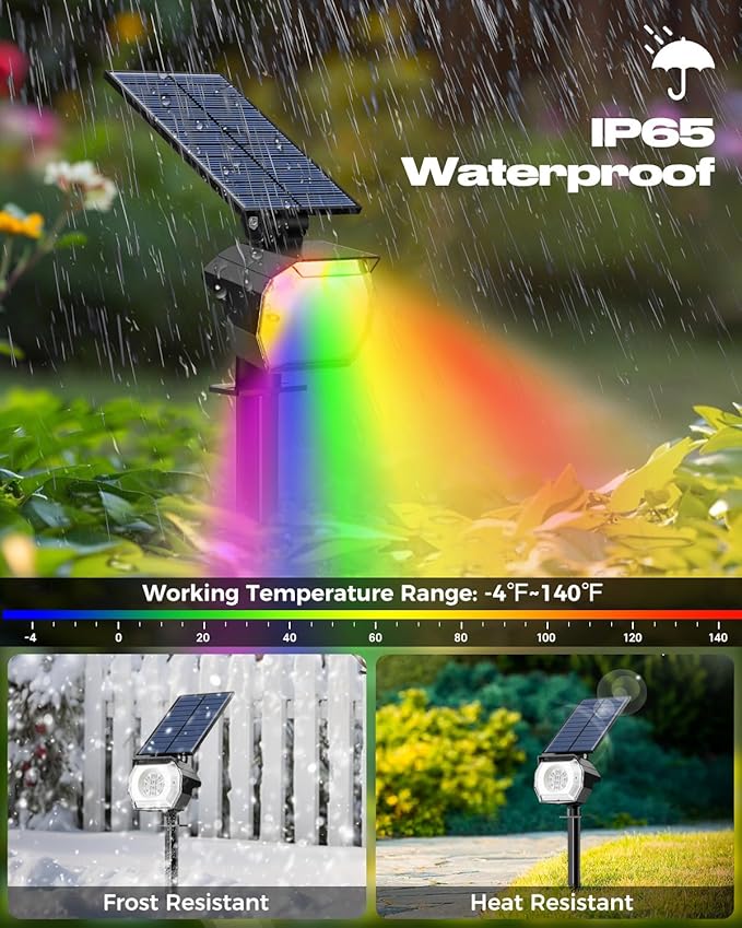 btfarm Solar Lights Outdoor Waterproof IP65-2 Pack LED Color Changing Spot - Image 5