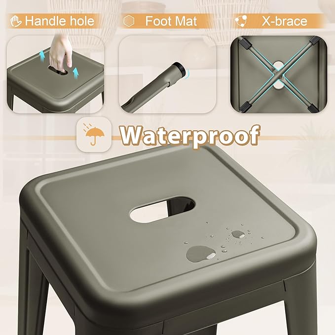 Furmax 30 Inch Metal Bar Stools Set of 4, Counter Height Backless Stools - Image 4