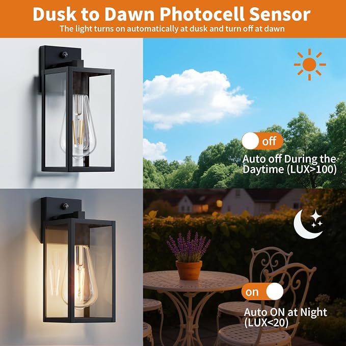 2 Pack 13‘’ Dusk to Dawn Outdoor Wall Light Fixture, Large Front Porch Lights - Image 2