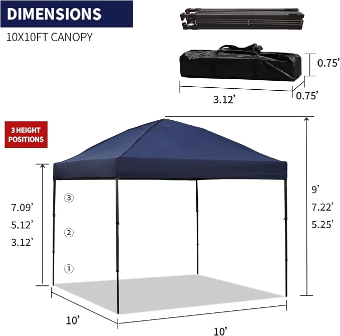 10x10 Pop Up Canopy Tent with 2 Sidewalls, Easy Up Canopy Upgraded Outdoor - Image 3