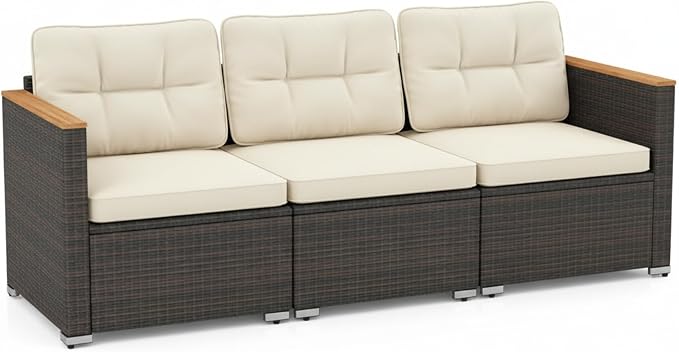 Tangkula 3-Seat Patio Wicker Couch Sofa, Outdoor 3 Seater Rattan Furniture Set by TANGKULA
