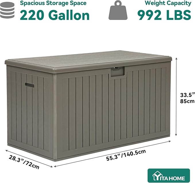 YITAHOME 220 Gallon Extra Large Deck Box, Double-Wall Resin Outdoor Storage Box - Image 7
