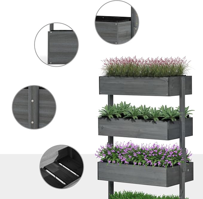 Outsunny Vertical 4 Tier Raised Garden Bed, Wooden Planter Box, Self-Draining - Image 6