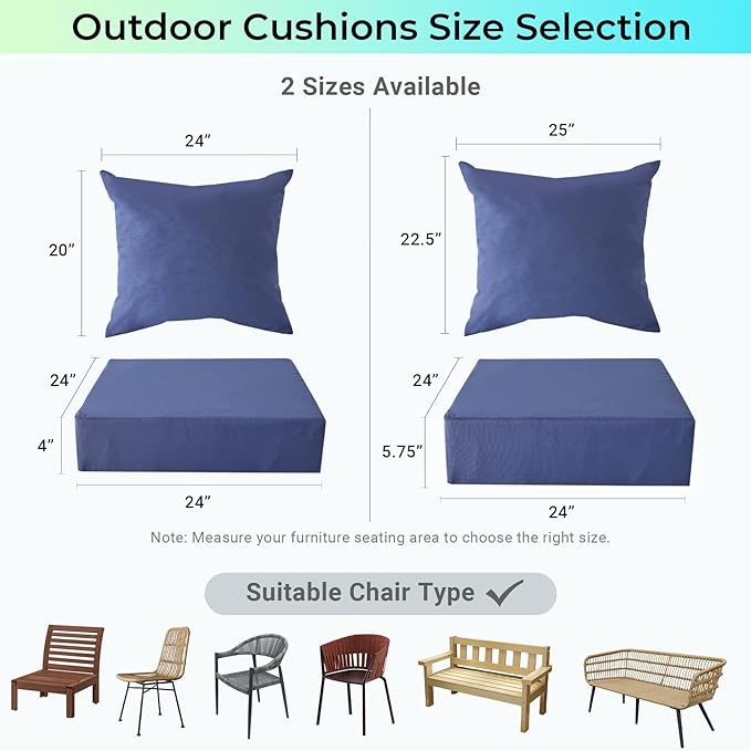 Outdoor Cushions for Patio Furniture, Outdoor Seat Cushion Set 24 x 24 x 4 Inch - Image 6