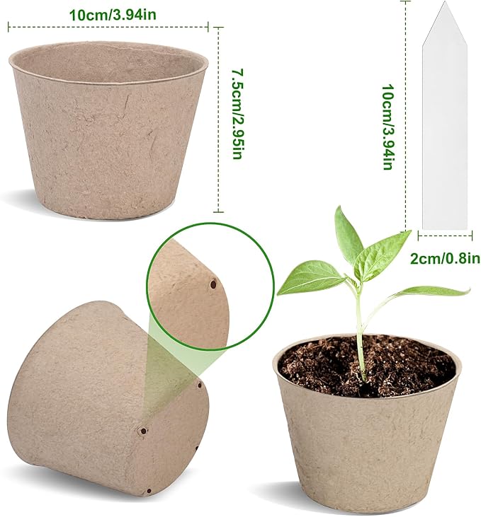 Peat Pots, 60 Pack Plant Starter Round Nursery Pot - Image 3