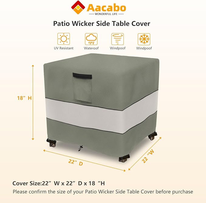 Patio Wicker Side Table Cover, 22W x 22D x 18H inch, Waterproof Square Patio - Image 2
