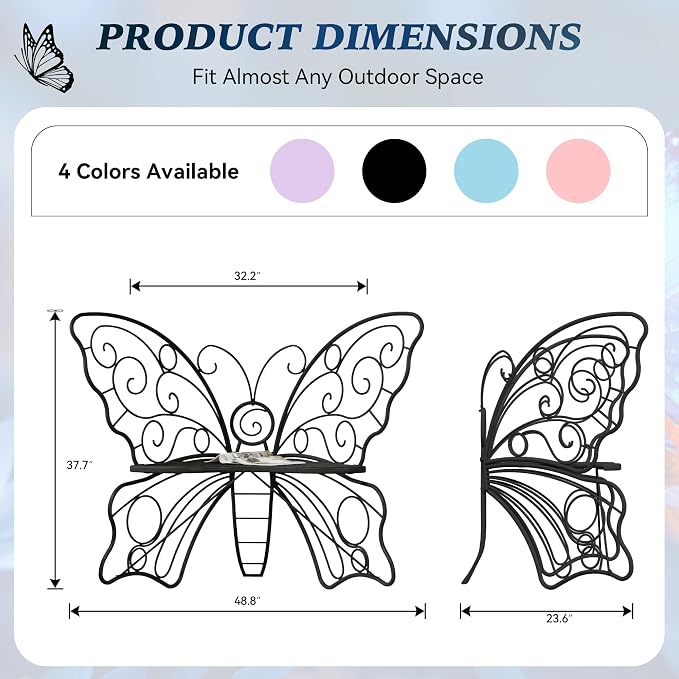 49 Inch Outdoor Bench, Weatherproof Butterfly Front Porch Benches - Image 2