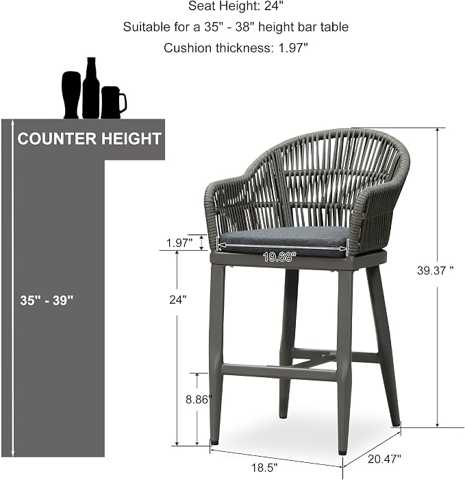 PURPLE LEAF Outdoor Counter Height Bar Stools Set of 2 Patio Metal Modern - Image 2