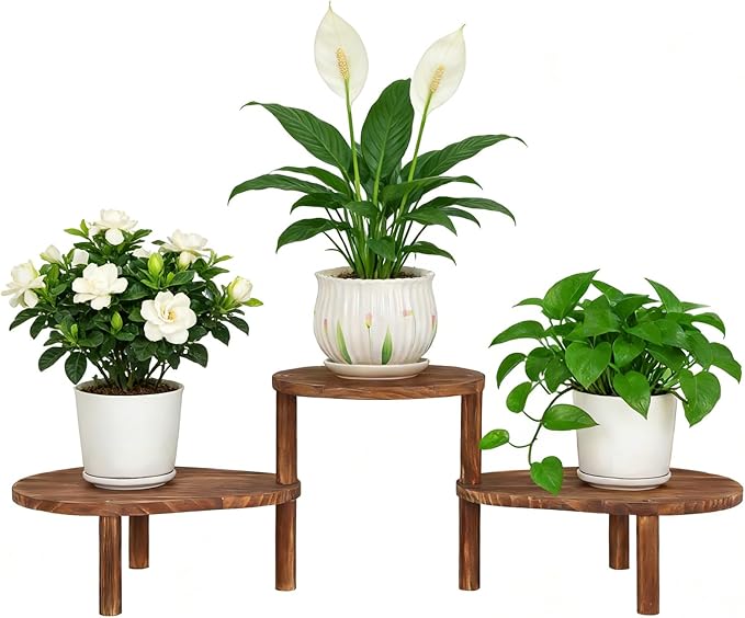 Convex Corner Plant Stand Indoor Outdoor, Wood Adjustable Plant Shelf, Long by Jotboom