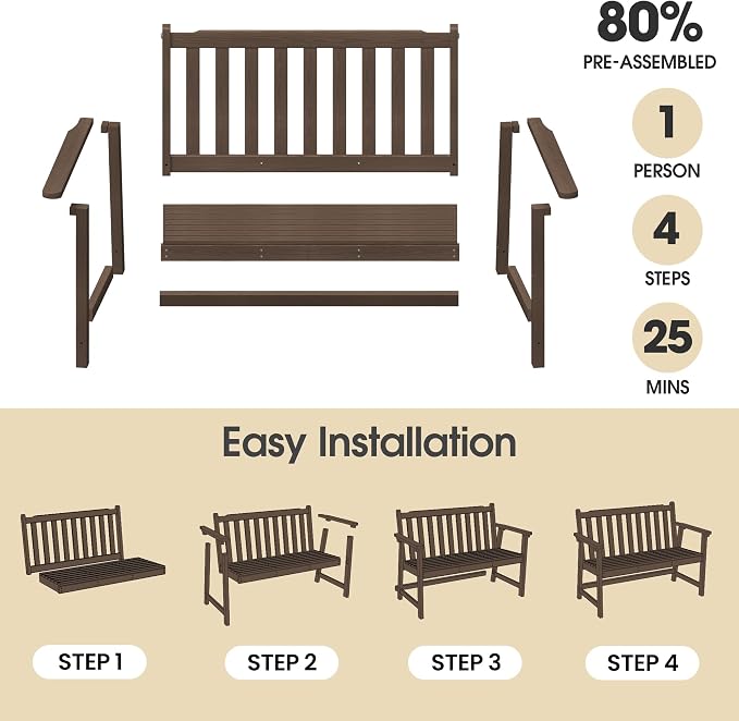 Ciokea 48" Outdoor Bench Set of 2, HDPE Weatherproof Garden Bench, 2-Person - Image 6