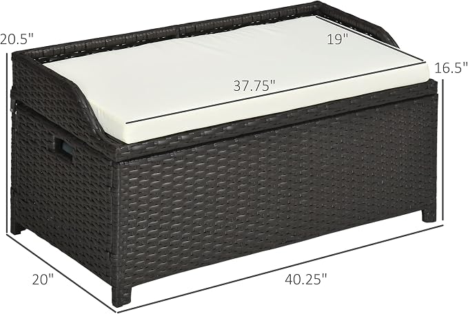 Outsunny 38 Gallon Outdoor Wicker Storage Bench Deck Box, PE Rattan Patio - Image 3